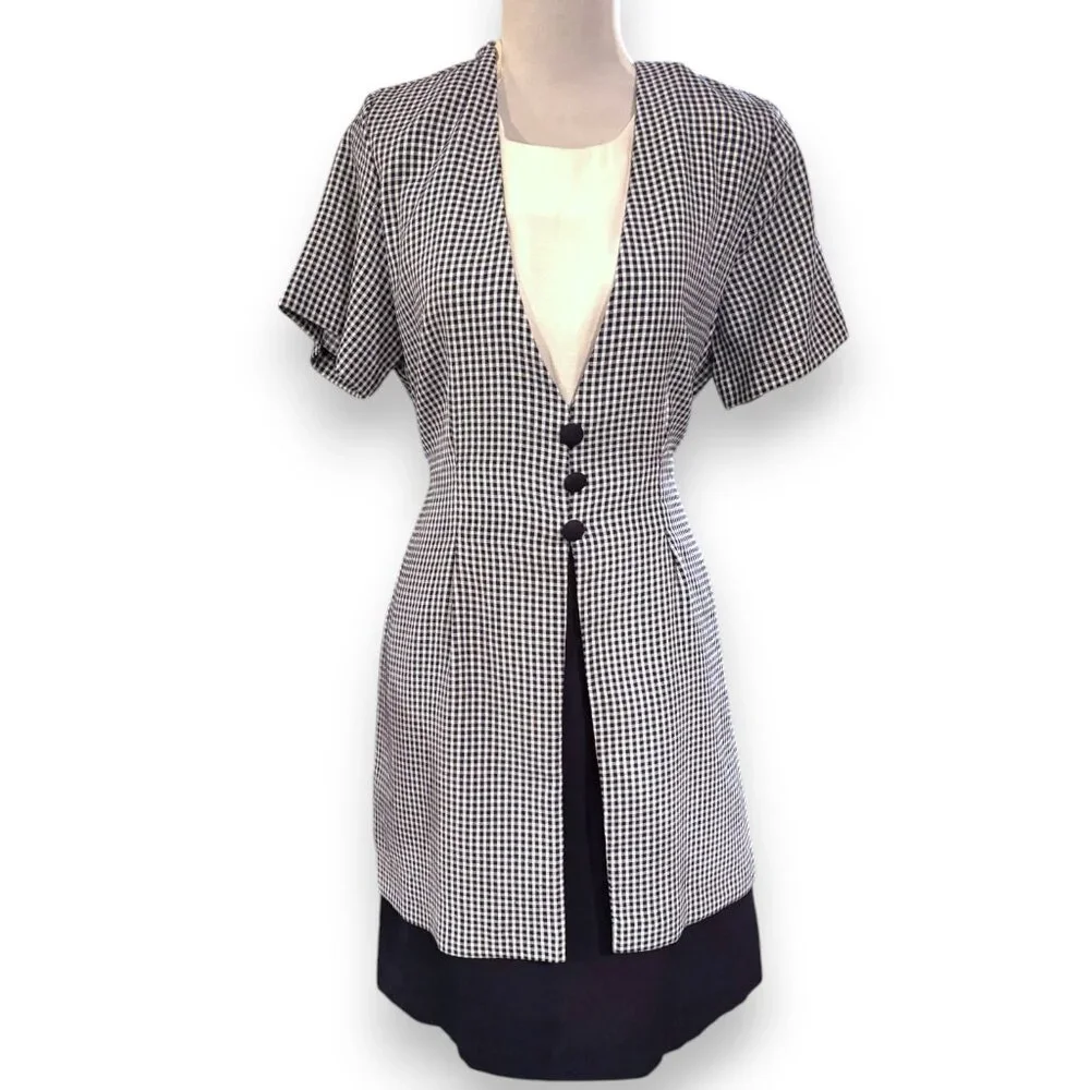 DBY vintage 90s Y2K blue white plaid tie back faux jacket dress Women's sz 11